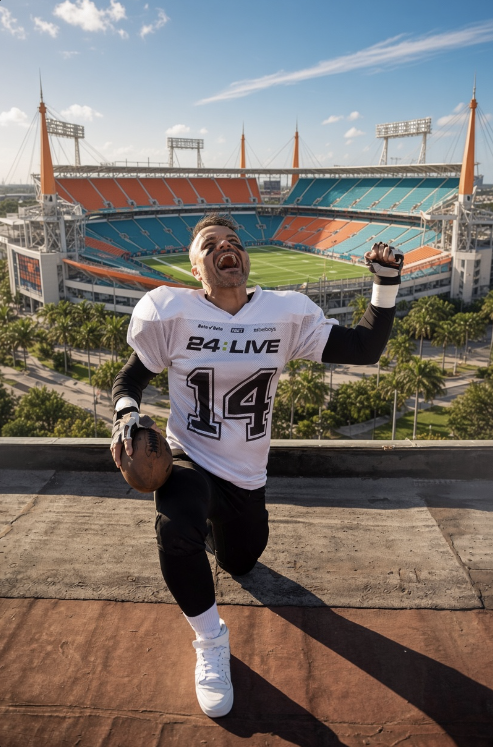 Michal Krčmář in Miami wearing a 24live jersey